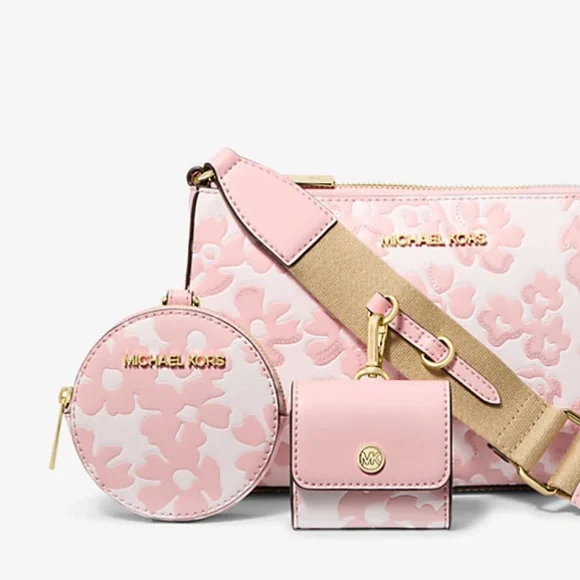 Michael Kors Jet Set Sm Sequined Floral Print Crossbody Case for Apple Airpods P - Picture 16 of 16